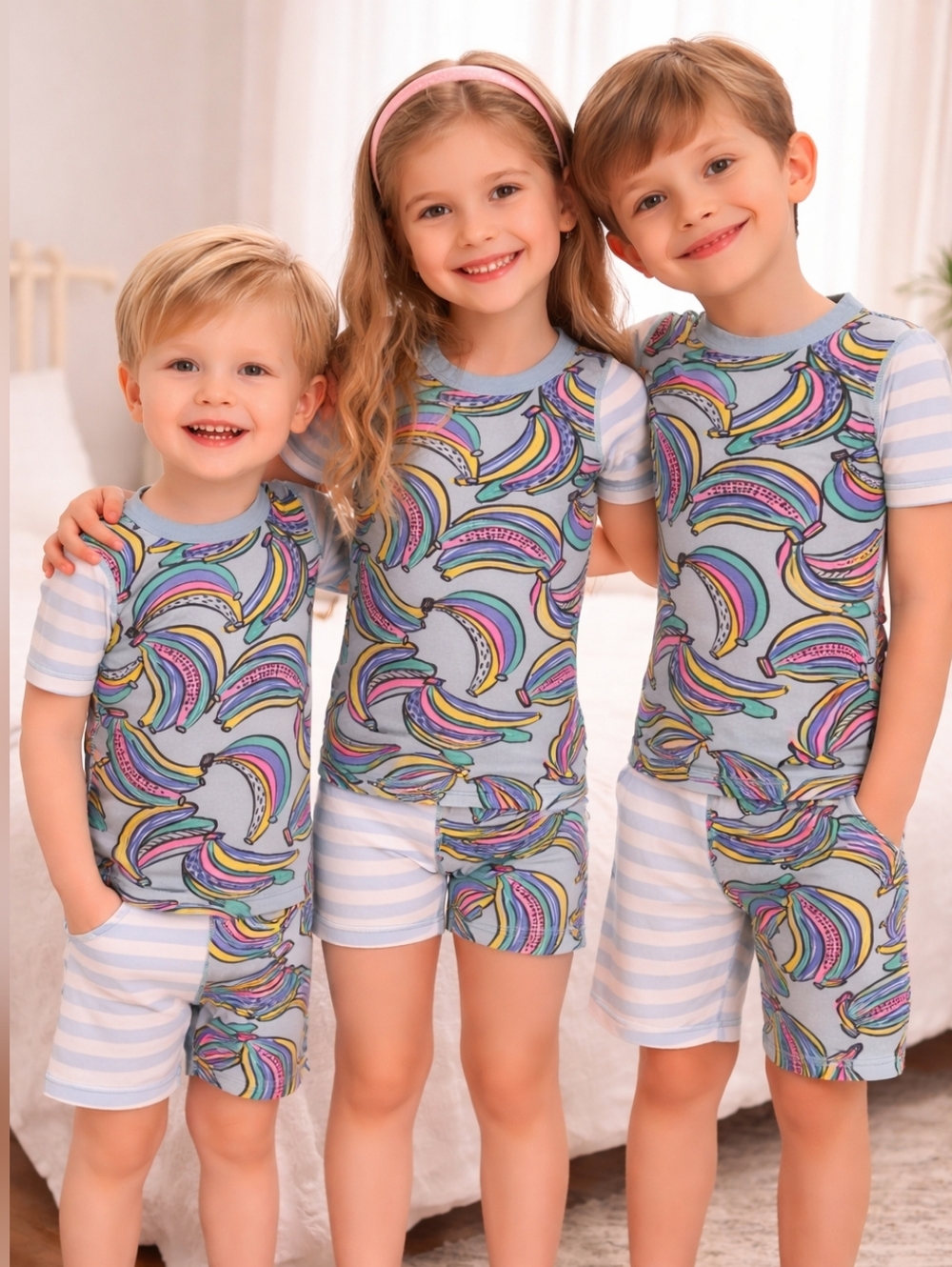 Hanna Andersson Kids Banana Stripes Mix Short  Cotton Pajamas Boys Girls 120 6 7 - Picture 7 of 7